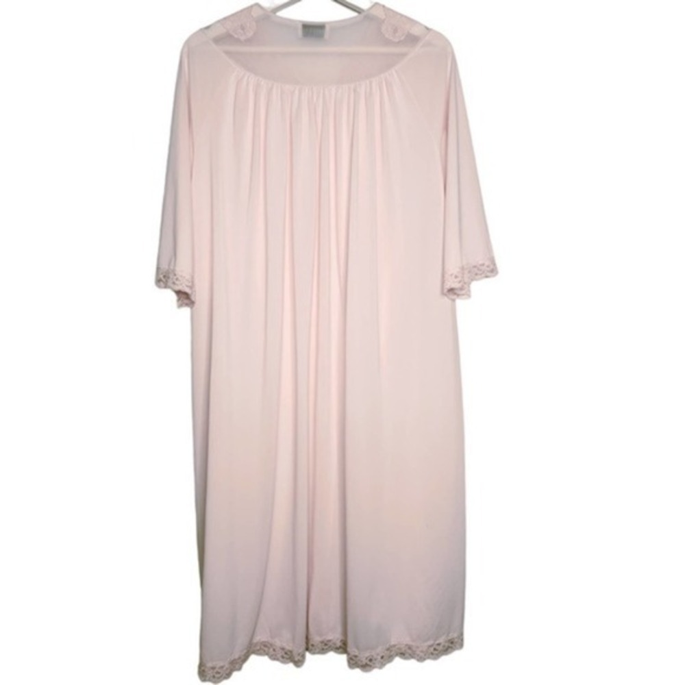 Shadowline Vintage Robe Nylon Short Sleeve‎ Button Fromt Lace Trim Size Large - Picture 2 of 8